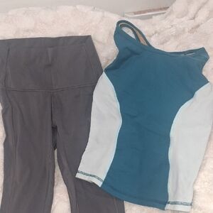 Lululemon Athletica Gray Leggings and Blue Tank Set